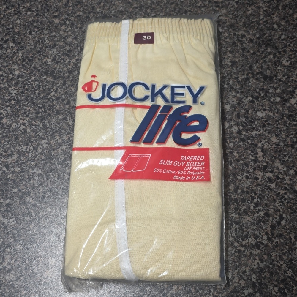 Vintage 1984 Jockey Life Tapered Slim Guy Boxer Mens Size 30 Yellow USA Made NOS